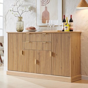 SinCiDo Farmhouse 58"wide Buffet Cabinet w/ Storage Trough,Adjustable Shelves,w/ 2 Drawers & 4 Doors,Kitchen Bar & Living Room Coffee Bar,Natural - 1 of 4