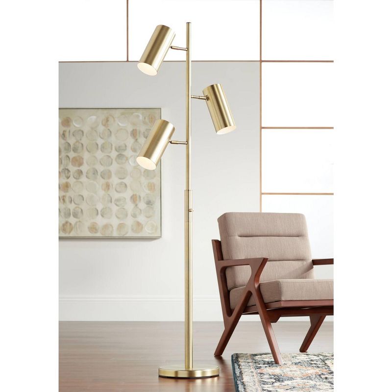 Possini Euro Design Canasta Trac Modern Tree Floor Lamp 67" Tall Satin Brass 3-Light Adjustable Metal Shade for Living Room Reading Bedroom Office, 2 of 10