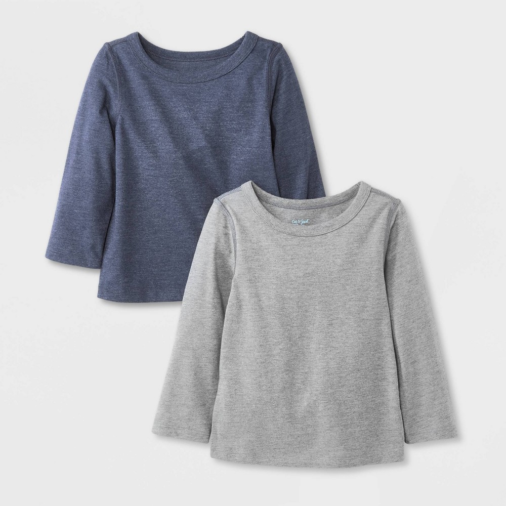 Size 5T Toddler 2pk Adaptive Long Sleeve T-Shirt - Cat & Jack Charcoal Gray/Navy 