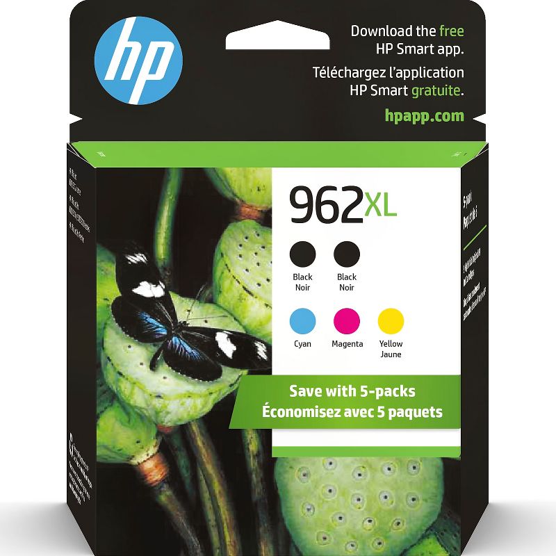 HP 962XL Twin Black Cyan/Magenta/Yellow Ink Cartridges High Yield 6ZA57AN#140, 1 of 10