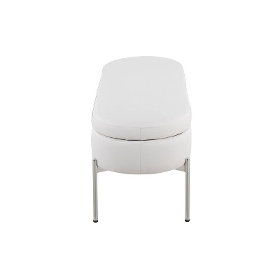 48" White Faux Leather Storage Bench with Chrome Legs