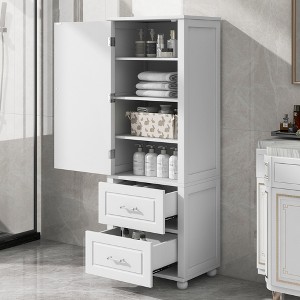 TIRAMISUBEST Tall Bathroom Storage Cabinet, Freestanding Storage Cabinet with 2 Drawers and Adjustable Shelf - 1 of 4
