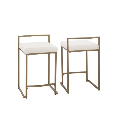 Elegant Creme Velvet and Gold Metal Counter Height Barstools, Set of 2