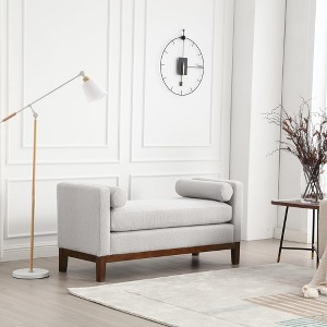 53.5" W End of Bed Bench with 2 Pillows for Bedroom,Modern Upholstered Bench with Wood Legs, Rolled Armed Window Ottoman Bench for Living Room - 1 of 4
