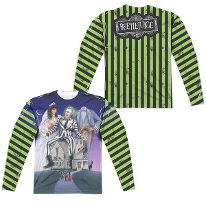 Men's Beetlejuice Striped Poster (Front Back Print) Long Sleeve Costume T-Shirt - 1 of 4