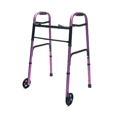 Lumex Everyday Adult Walker Lightweight, Foldable Walking Aid, 5 Inch Front Wheels with Glide TipsSupports up to 300 Pound Weight Capacity, Plum
