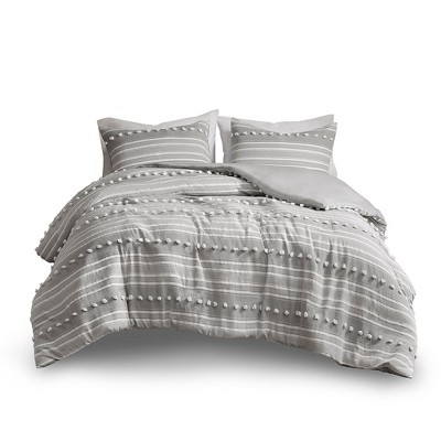 Gracie Mills Dorian Striped Poly Clipped Jacquard Duvet Cover Set