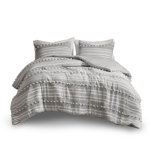 Gracie Mills Dorian Striped Poly Clipped Jacquard Duvet Cover Set - 1 of 4