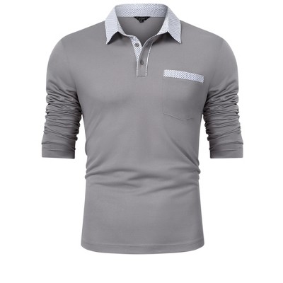 Men's Casual Polo Shirts Classic Long Sleeve Basic Button T-Shirt Lightweight Cotton Golf Tops