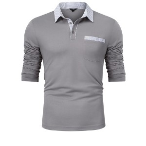 Men's Casual Polo Shirts Classic Long Sleeve Basic Button T-Shirt Lightweight Cotton Golf Tops - 1 of 4