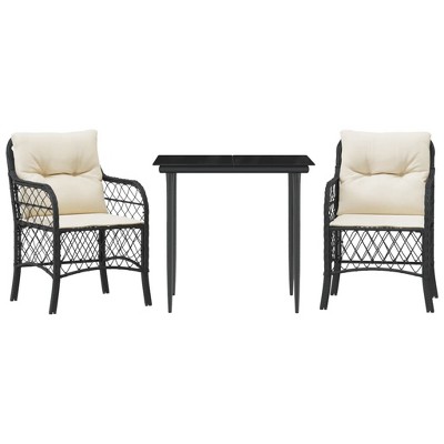 vidaXL Bistro Set Black PE rattan, tempered glass, powder-coated steel