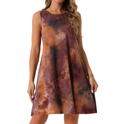 INSPIRE CHIC Women's Tie Dye Tank Beach Casual Sleeveless Loose Tshirt Sundress with Pockets