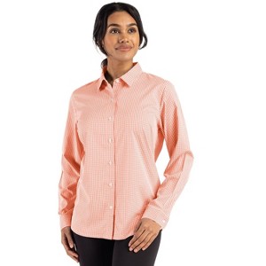 Cutter & Buck Skyline Epic Confidence Recycled Gingham Womens Long Sleeve Dress Shirt - 1 of 2