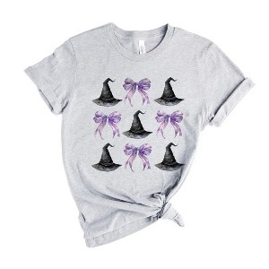 Simply Sage Market Women's Coquette Purple Bow Witch Hat Short Sleeve Graphic Tee - 1 of 4