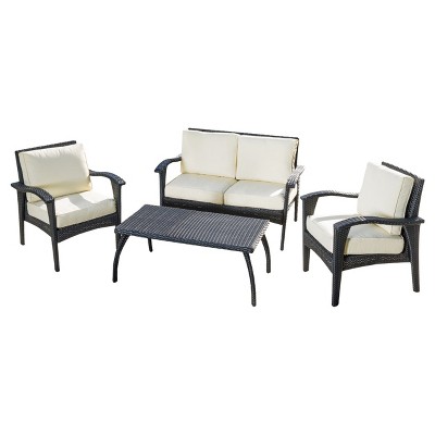 Honolulu 4pc Wicker Patio Seating Set: Christopher Knight Home, Outdoor Conversation Furniture