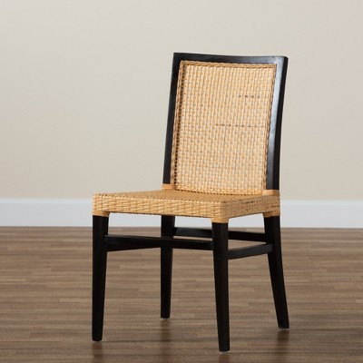 Lingga Dark Brown Mahogany and Natural Rattan Parsons Dining Chair