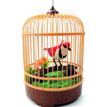 Insten Singing & Chirping Toy Pet Bird In Cage with Realistic Sounds & Movements, Sound Activated & Battery Operated, Red
