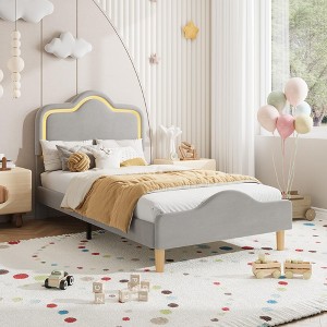 Upholstered Bed Frame with Adjustable Headboard and Footboard, Velvet Princess Platform Bedframe for Kids/Girls - 1 of 4