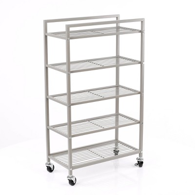 Satin Nickel 5-Tier Steel Rolling Bathroom Storage Cart