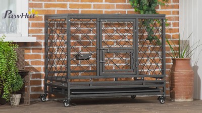 Heavy Duty Black Rolling Steel Dog Crate with Tray