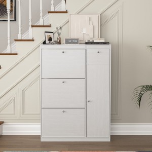 MAYEERTY Shoe Cabinet, Freestanding Tipping Bucket Rack with 3 Flip Drawers, Entryway Slim Hidden Storage with Adjustable Shelf, White - 1 of 4