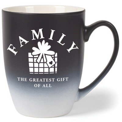 Elanze Designs Family The Greatest Gift of All Two Toned Ombre Matte Black and White 12 ounce Ceramic Stoneware Coffee Cup Mug