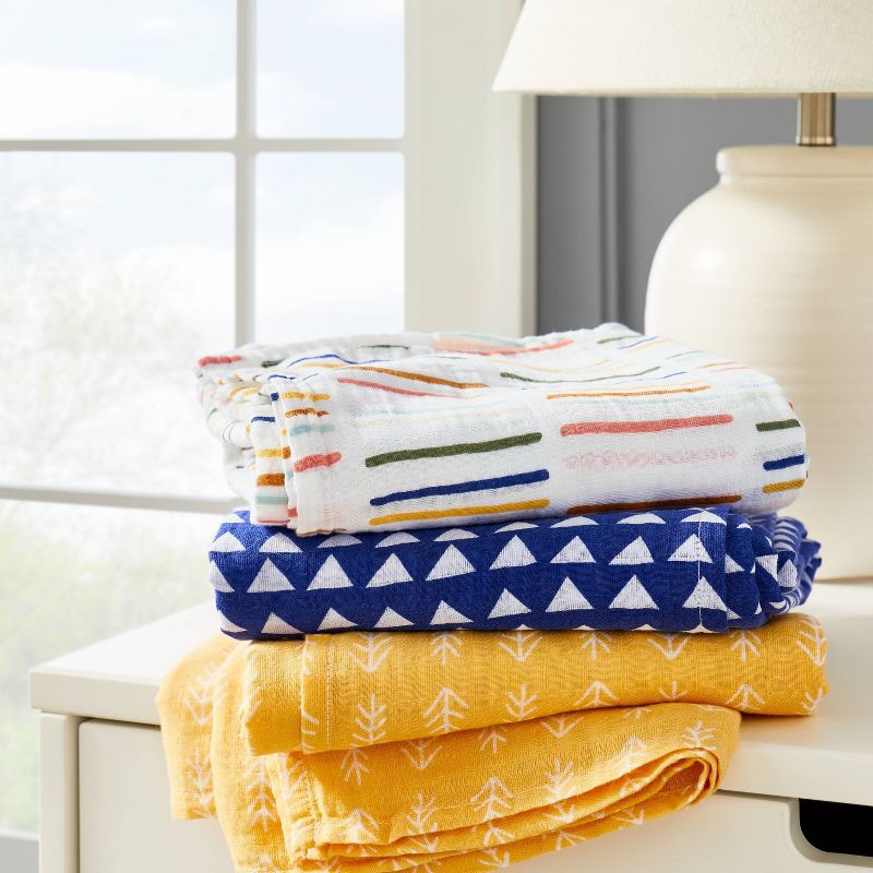 Muslin Swaddle Blankets Primary - Cloud Island&#8482; Navy/Yellow 3pk, 3 of 5