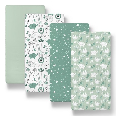 The Peanutshell Green Safari Bassinet Sheets, Green, 4-Pack