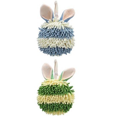 REGALWOVEN Cute Rabbit Shape Fluffy Chenille Soft Absorbent Hand Towel 2 Pcs