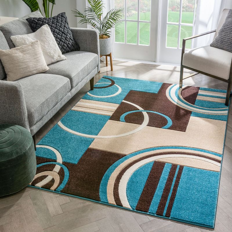 Echo Shapes Circles Modern Geometric Comfy Casual Hand Carved Abstract Contemporary Thick Soft Area Rug, 2 of 9