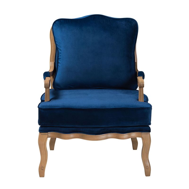 Baxton Studio Jules Traditional Navy Blue Fabric and French Oak Brown Finished Wood Accent Chair, 3 of 11