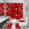 4PCS Christmas Red Bathroom Decor Set, 72x72inch Shower Curtain with Hooks - 3 of 4