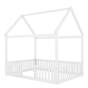 YOOCOZZ  Full  Size Wood House Bed with Fence and Door - 1 of 4