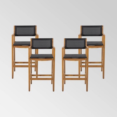 Fairfax 4pk Acacia Wood Bar Stools - Teak/Black - Christopher Knight Home