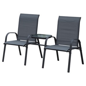 Outsunny Bistro Set Outdoor Furniture Set with Attached Middle Glass Coffee Table, Breathable Fabric Double Chairs for Balcony, Patio, Porch - 1 of 4