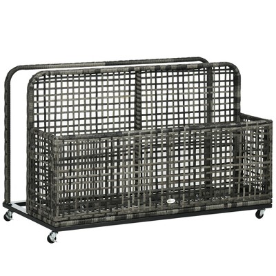 Outsunny Wheeled Patio Wicker Pool Float Storage, Pool Caddy w/ Compartment & Basket