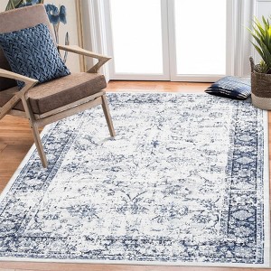 Washable Non-Slip Vintage Area Rug - Soft Pearl Velvet, Low Pile, Distressed Print, Non-Shedding - Perfect for Bedroom, Living Room - 1 of 4