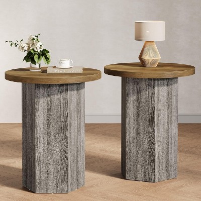 Tribesigns Round End Table, Farmhouse Side Table, Simple Night Stand for Living Room, Bedroom or Sofa Couch, Brown and Gray