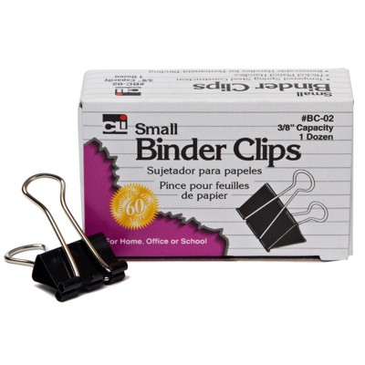 Charles Leonard Binder Clips, Small, 3/8" Capacity, Box of 12 (Case of 50)