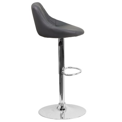 Contemporary Gray Vinyl Adjustable Swivel Barstool with Chrome Base