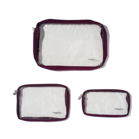 Baggallini Clear Travel Pouches 3 Piece Set Cosmetic Toiletry Bags