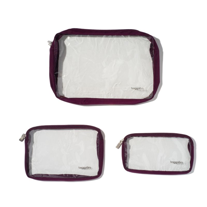 baggallini Clear Travel Pouches 3 Piece Set Cosmetic Toiletry Bags, 1 of 4