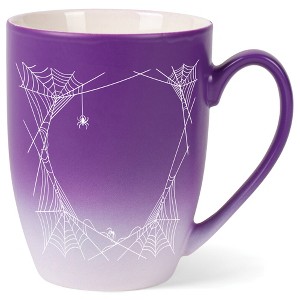 Elanze Designs 12 Ounce Ceramic Decorative Laser Engraved Giftable Novelty Tea Coffee Cup Mug Purple and White Halloween Spooky Spiderweb - 1 of 4