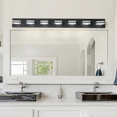 DOMETOUR Modern 45' Black 7-Light LED Vanity Light with Square Acrylic Lampshades for Bathroom Mirror