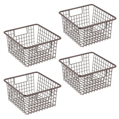 mDesign Metal Wire Home Office Storage Organizer Basket, Medium, 4 Pack - Bronze