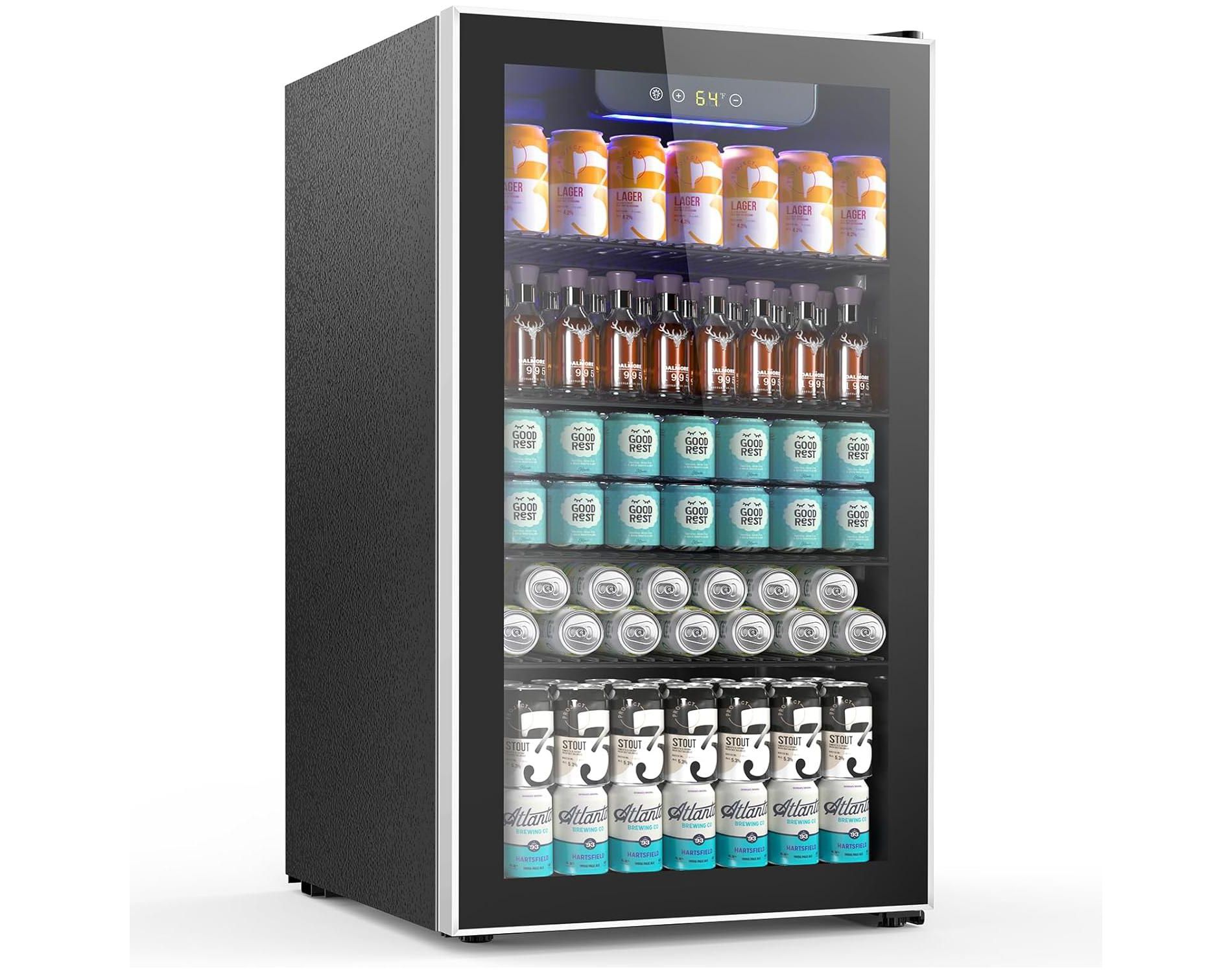 ZAFRO Beverage Refrigerator Cooler - 130 Can Mini Fridge with  Digital Temperature Control, LED Lighting for Home, Office, Bar - 3.2 Cu.Ft, Black