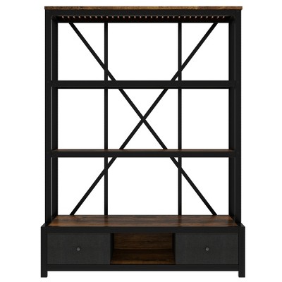 VYNXARIA 3 - Shelf Metal Bookcase with Drawers: Vintage Industrial Style, LED - Lit, in Vintage Wood Color for Home Office