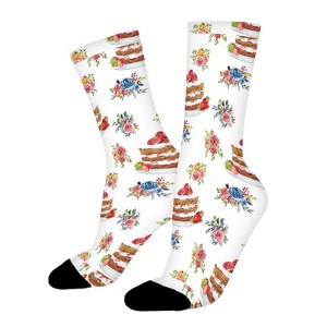 Cute Flowers Cakes Women Printed Crew Socks Funny Funky Socks Soft Polyester Novelty Gifts for Artists Men - 1 of 1