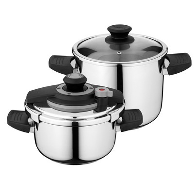 BergHOFF Vita 4Pc 18/10 Stainless Steel Pressure Cooker Set 7.4 Qt & 4.2Qt