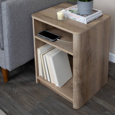 Coastal Oak Modern Farmhouse Nightstand with Storage Compartments